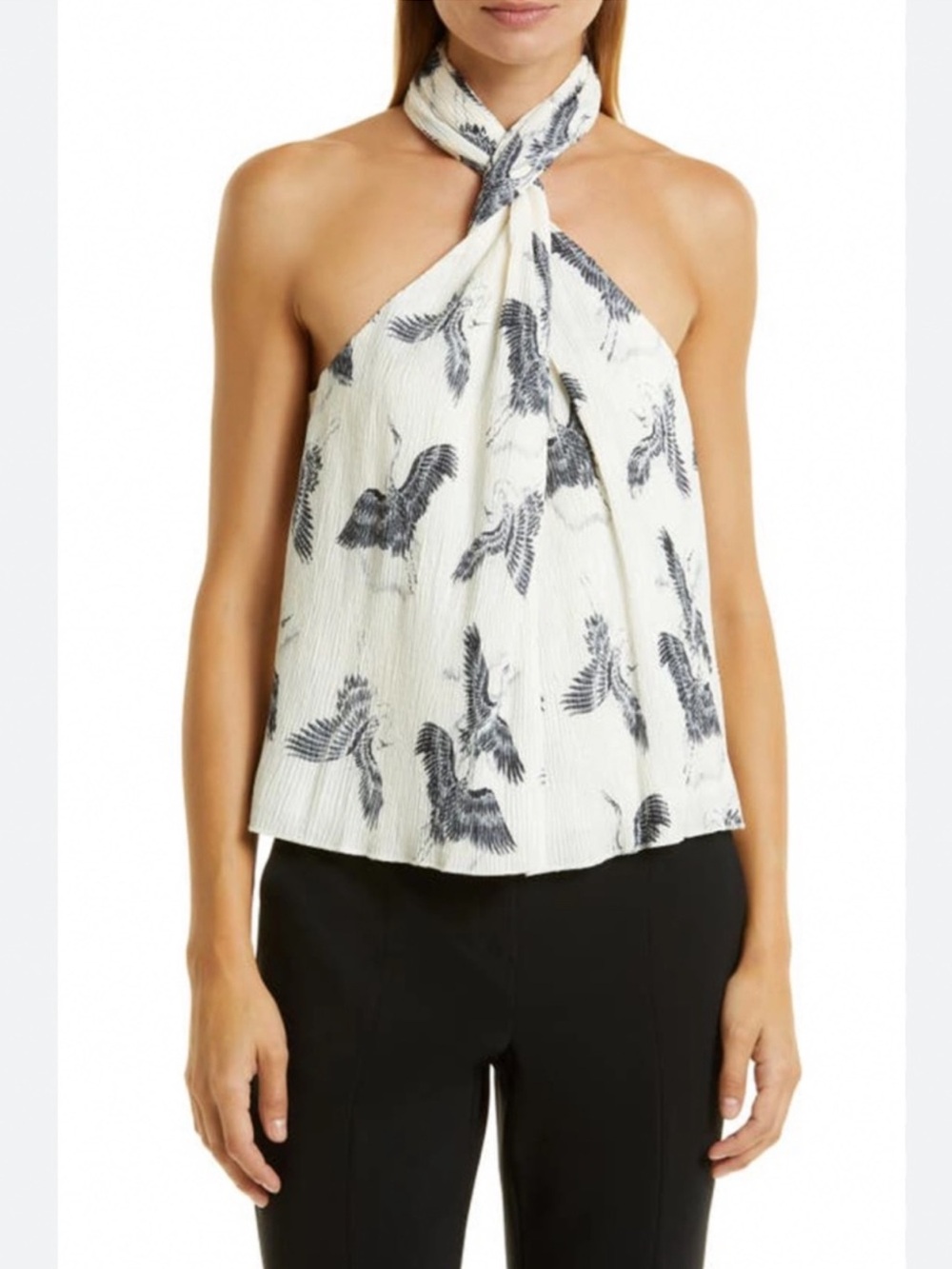 Anine Bing Becca Crane Print Halter Neck Top Medium